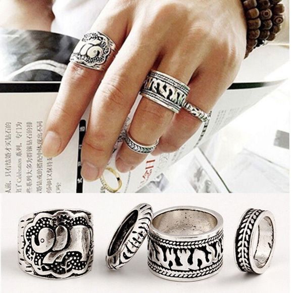Tribal Ethnic Statement Ring Set of 4 Bohemian Boho Hippie Style Jewelry - Picture 7 of 7